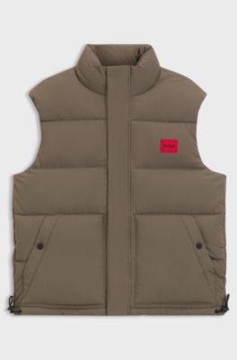 Doudoune sans manches d&eacute;perlante &agrave; badge logot&eacute;, Gris