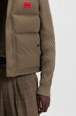 Doudoune sans manches d&eacute;perlante &agrave; badge logot&eacute;, Gris