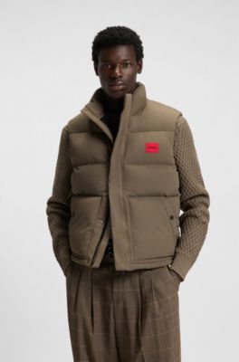 Doudoune sans manches d&eacute;perlante &agrave; badge logot&eacute;, Gris