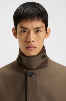 Car coat in a wool blend, Dark Brown