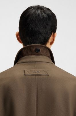 Car coat in a wool blend, Dark Brown