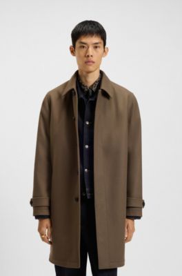 Car coat in a wool blend, Dark Brown