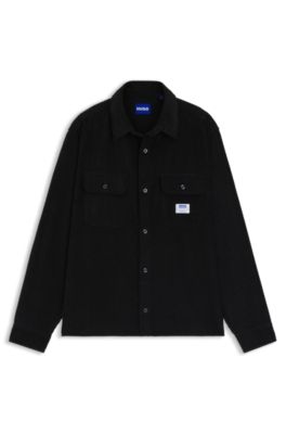 Oversized-fit shirt in cotton corduroy, Black