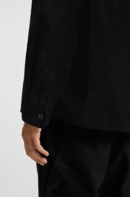 Oversized Hemd aus Baumwoll-Cord, Schwarz