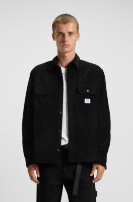 Oversized-fit shirt in cotton corduroy, Black