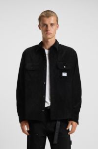 Oversized-fit shirt in cotton corduroy, Black