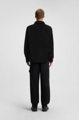 Oversized-fit shirt in cotton corduroy, Black