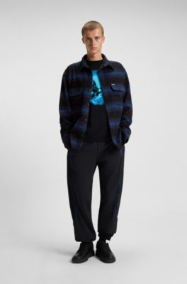 Oversized-fit shirt with shadow stripe, Dark Blue