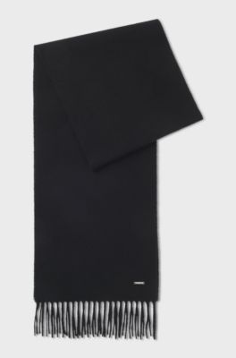 Schal aus Kaschmir mit metallener Logo-Plakette, Schwarz