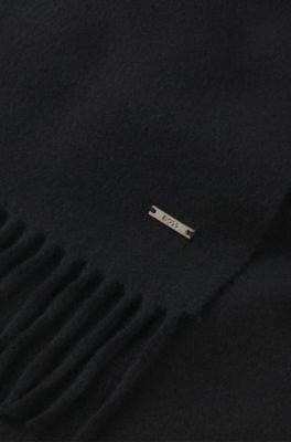 Woven cashmere scarf with metallic logo trim, Black