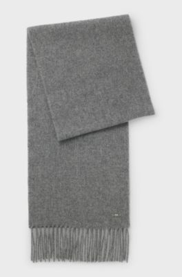 Cashmere scarf with twisted fringes, Grey