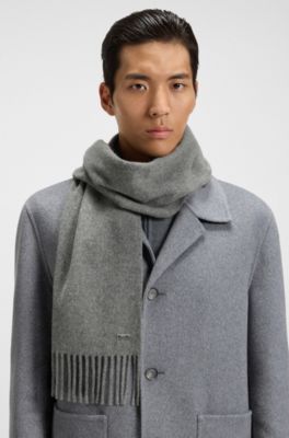 Cashmere scarf with twisted fringes, Grey