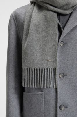 Cashmere scarf with twisted fringes, Grey