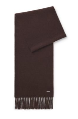 Cashmere scarf with metal logo plate, Dark Brown