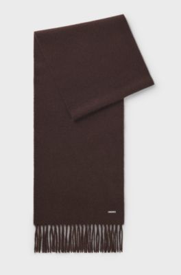 Cashmere scarf with metal logo plate, Dark Brown