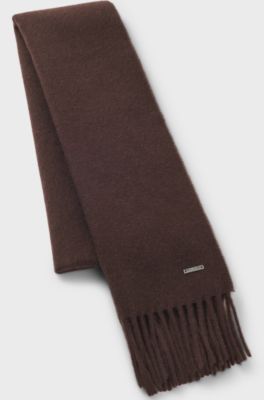 Cashmere scarf with metal logo plate, Dark Brown