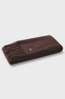 Cashmere scarf with metal logo plate, Dark Brown