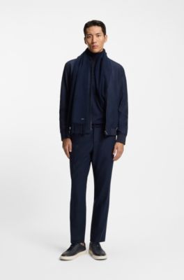 Cashmere scarf with metal logo plate, Dark Blue