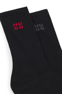 Paquete de dos pares de calcetines cortos con logos apilados, Negro