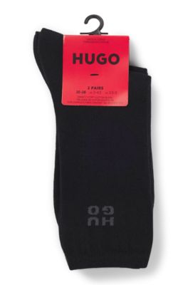 Paquete de dos pares de calcetines cortos con logos apilados, Negro