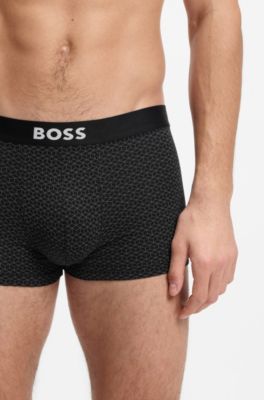 BOSS ONE three-pack of trunks in stretch cotton, Blue / Grey