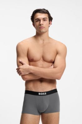 BOSS ONE three-pack of trunks in stretch cotton, Blue / Grey