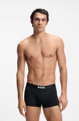 BOSS ONE three-pack of trunks in stretch cotton, Blue / Grey
