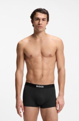 BOSS ONE three-pack of trunks in stretch cotton, Blue / Grey