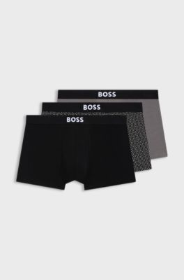 Three-pack of stretch-cotton trunks with logos, Black / Grey