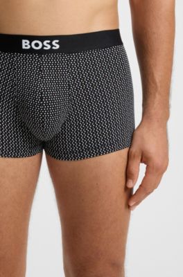Three-pack of stretch-cotton trunks with logos, Black / Grey