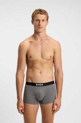 BOSS ONE three-pack of trunks in stretch cotton, Black / Grey