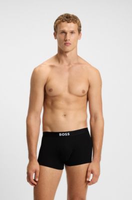 BOSS ONE three-pack of trunks in stretch cotton, Black / Grey