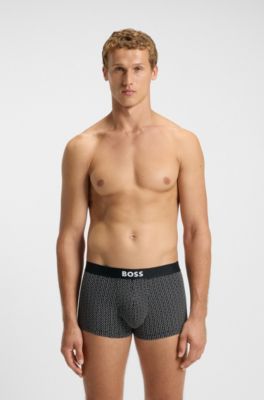 Three-pack of stretch-cotton trunks with logos, Black / Grey