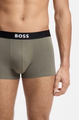 Three-pack of stretch-cotton trunks with logos, Black / Green