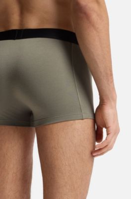 Three-pack of stretch-cotton trunks with logos, Black / Green