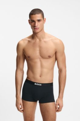 Three-pack of stretch-cotton trunks with logos, Black / Green