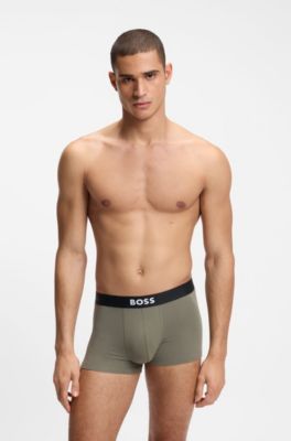 BOSS ONE three-pack of trunks in stretch cotton, Black / Green