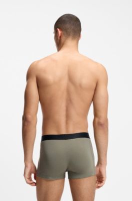 BOSS ONE three-pack of trunks in stretch cotton, Black / Green
