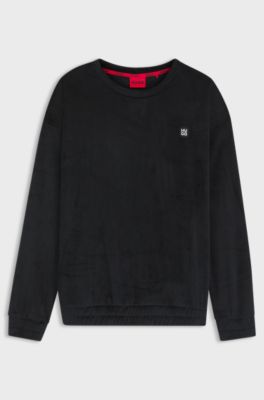 Ribbed-velvet sweatshirt with stacked logo, Black
