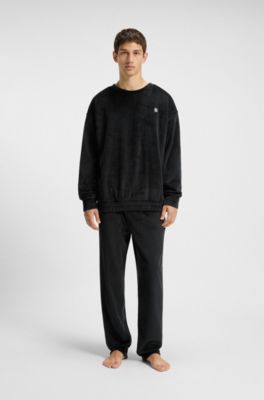 Ribbed-velvet sweatshirt with stacked logo, Black