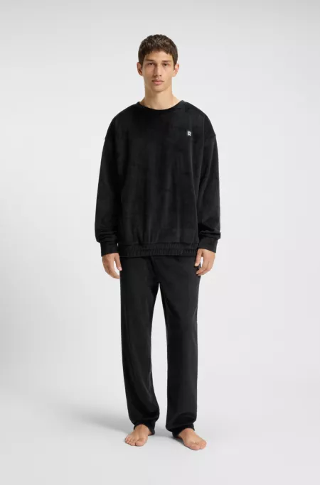 Ribbed-velvet sweatshirt with stacked logo