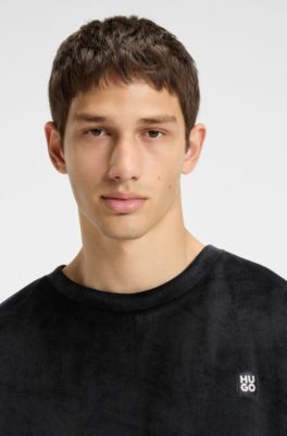 Ribbed-velvet sweatshirt with stacked logo, Black