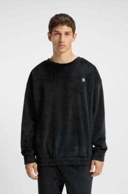 Ribbed-velvet sweatshirt with stacked logo, Black