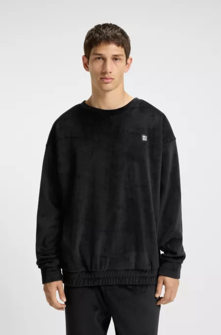 Ribbed-velvet sweatshirt with stacked logo
