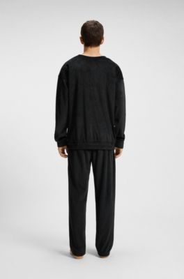 Ribbed-velvet sweatshirt with stacked logo, Black