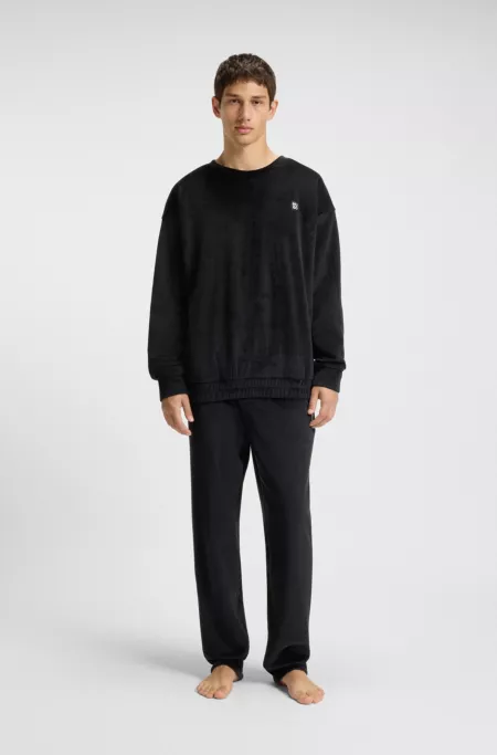 Ribbed-velvet tracksuit bottoms with stacked logo label