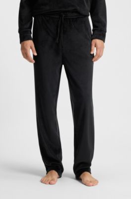 Ribbed-velvet tracksuit bottoms with stacked logo label, Black