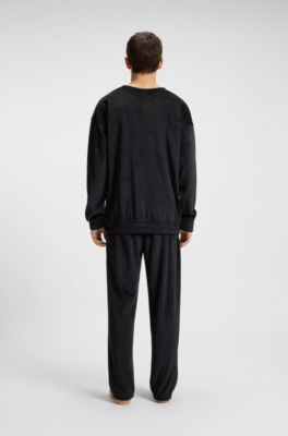Ribbed-velvet tracksuit bottoms with stacked logo label, Black