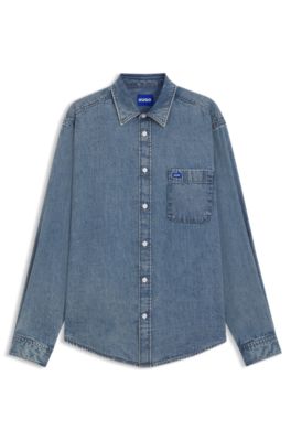 Oversized Hemd aus blauem Denim, Blau