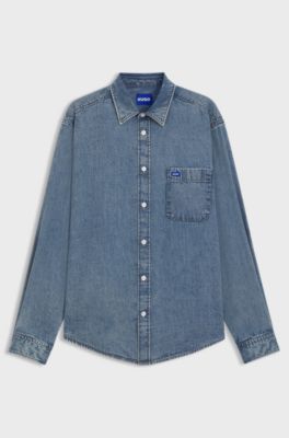 Oversized-fit shirt in blue denim, Blue